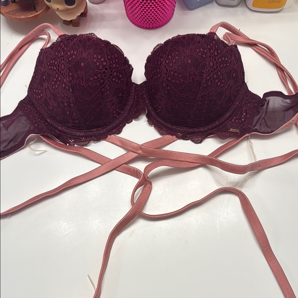 Elegant Lace Burgundy and Pink Bra